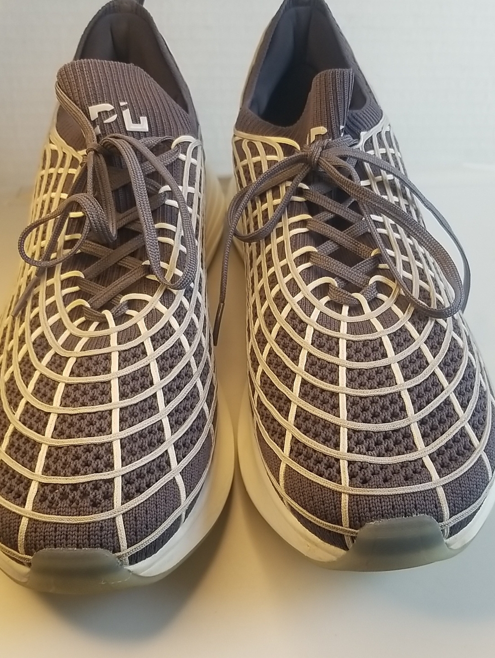 APL Men’s Gray Knit Sneakers with Cream Grid Overlay